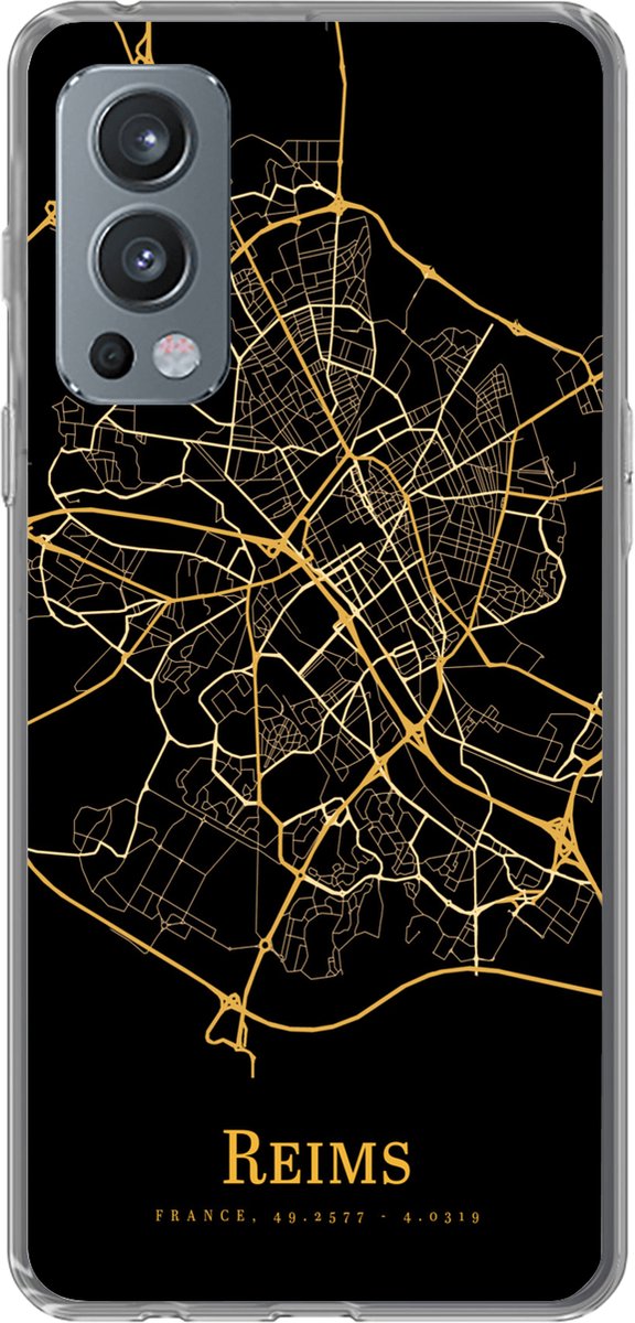 Telefoonhoesje Geschikt voor OnePlus Nord 2 5G hoesje - Reims - Kaart - Goud - Siliconen Telefoonhoesje Telefoonhoesje