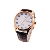 Mats Watch Collectie voor Heren - AURA Brown - Leather belt - Horloge voor hem - goudkleurig - lederen band - Belgische Merk - 25 jaar garantie - Sieraden - Deluxe - Belgische kwal