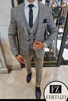 Heren Pak - Casual Effe Gekleurd - kostuum mannen - Driedelige casual - 3 delig Suit - 3 delig pak - mannen pak - Maat XS - XXL Grijs gestreept