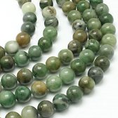 Natuurstenen kralen, gemeleerd Afrikaans Jade, ronde kralen van 6mm. Verkocht per snoer van ca. 39cm.
