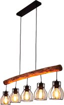 Industrieel vintage houten Hanglamp -  hanglamp zwart - bruin - 5-lichtbronnen - retro Vintage Plafondlamp - Moderne bruine Houte hanglamp - Woontkamer Vintage Bruine Hanglamp - Ee