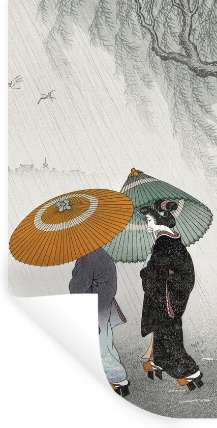 Muurstickers - Sticker Folie - Vrouwen - Kimono - Parasol - Japan - Vintage - 80x160 cm - Plakfolie - Muurstickers Kinderkamer - Zelfklevend Behang - Zelfklevend behangpapier - Stickerfolie