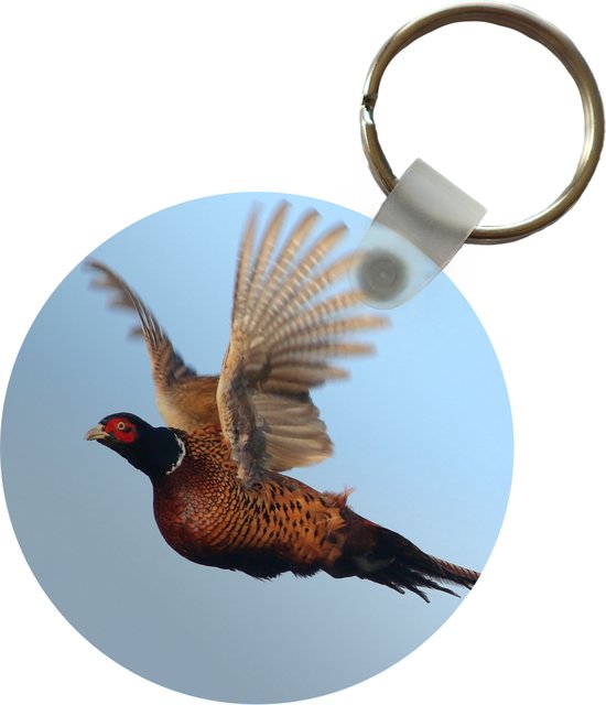 Foto: Sleutelhanger fazant vleugels vogel plastic rond uitdeelcadeautjes