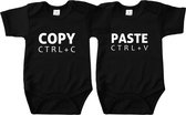 Rompertjes baby met tekst - Copy Paste (tweeling) - Romper wit - Maat 50/56