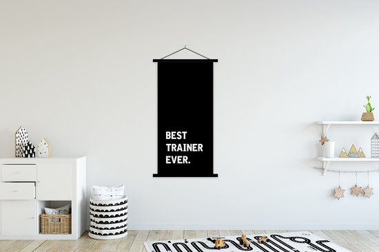 Posterhanger incl. Poster 90x180 cm - Schoolplaat - Trainer - Quote - Zwart - Textielposter - Zwarte latten