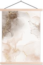 Posterhanger incl. Poster 60x80 cm - Schoolplaat - Marmer - Bruin - Wit - Textielposter - Blanke latten