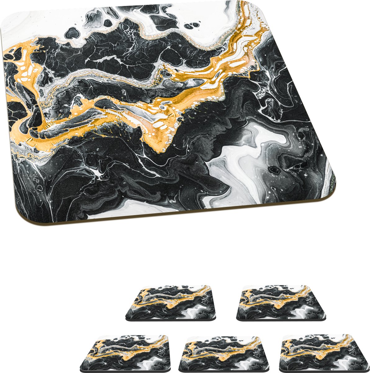 Onderzetters voor glazen - Marmer - Goud - Wit - 10x10 cm - Glasonderzetters - 6 stuks