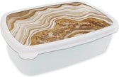 Broodtrommel Wit - Lunchbox - Brooddoos - Marmer - Bruin - Lijn - 18x12x6 cm - Volwassenen