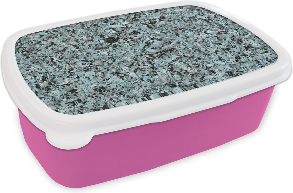 Broodtrommel Roze - Lunchbox - Brooddoos - Blauw - Kristallen - Graniet - 18x12x6 cm - Kinderen - Meisje