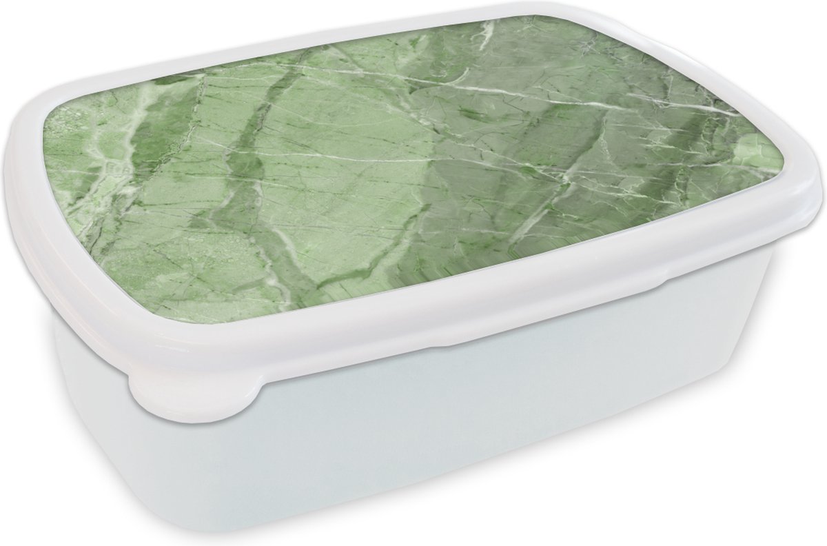 Broodtrommel Wit - Lunchbox - Brooddoos - Keien - Wit - Groen - Graniet - 18x12x6 cm - Volwassenen