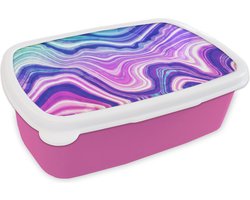 Broodtrommel Roze - Lunchbox - Brooddoos - Marmer - Paars - Blauw - 18x12x6 cm - Kinderen - Meisje