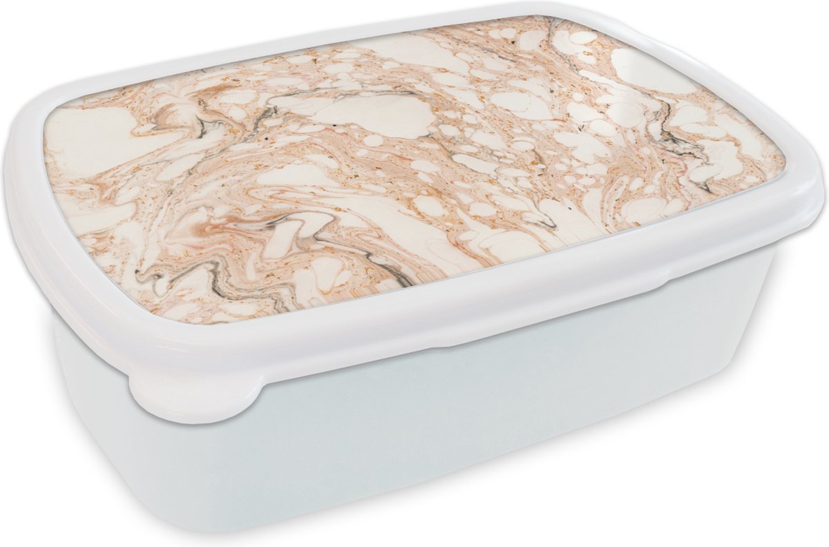 Broodtrommel Wit - Lunchbox - Brooddoos - Marmer - Rood - Bellen - 18x12x6 cm - Volwassenen