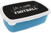 Broodtrommel Blauw - Lunchbox - Brooddoos - Life is simple, eat sleep play football - Quotes - Spreuken - Voetbal - 18x12x6 cm - Kinderen - Jongen