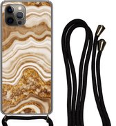 Coque avec cordon iPhone 12 Pro - Imprimé marbré - Goud - Galets - Siliconen - Bandoulière - Coque arrière avec cordon - Coque pour téléphone avec cordon - Coque avec corde