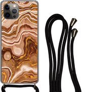 Cordon de téléphone - Chaîne de téléphone - Coque avec cordon iPhone 12 Pro - Marbre - Doré - Motifs - Siliconen - Bandoulière - Coque de téléphone avec cordon