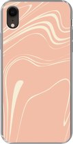 Geschikt voor iPhone XR hoesje - Marmer print - Roze - Zalm - Siliconen Telefoonhoesje