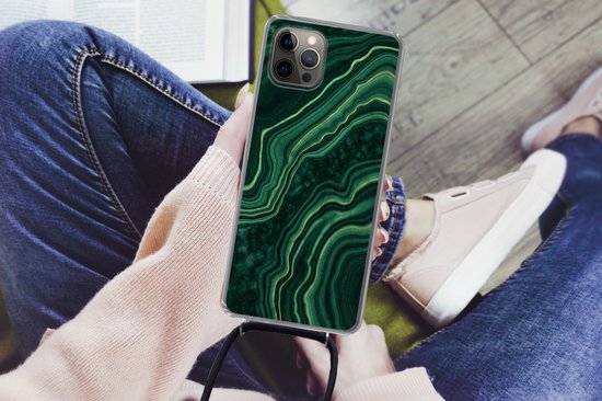 Coque avec cordon iPhone 13 Pro - Imprimé marbré - Zwart - Motifs - Siliconen - Bandoulière - Coque arrière avec cordon - Coque pour téléphone avec cordon - Coque avec corde