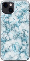 Geschikt voor iPhone 13 mini hoesje - Marmer print - Turquoise - Wit - Siliconen Telefoonhoesje