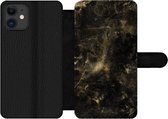 Bookcase Geschikt voor iPhone 11 telefoonhoesje - Goud - Glitter - Zwart - Met vakjes - Wallet case met magneetsluiting