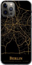 Geschikt voor iPhone 12 Pro hoesje - Berlijn - Kaart - Goud - Siliconen Telefoonhoesje
