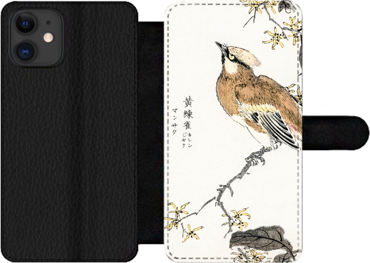Telefoonhoesje Geschikt voor iPhone 11 telefoonhoesje - Vintage - Vogel - Japans - Tekens - Met vakjes - Wallet case met magneetsluiting