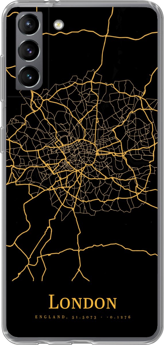 Telefoonhoesje Geschikt voor Samsung Galaxy S21 Plus hoesje - Londen - Kaart - Gold - Siliconen Telefoonhoesje Telefoonhoesje