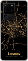 Geschikt voor Samsung Galaxy S20 Ultra hoesje - Londen - Kaart - Gold - Siliconen Telefoonhoesje