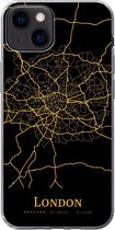 Geschikt voor iPhone 13 hoesje - Londen - Kaart - Gold - Siliconen Telefoonhoesje