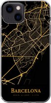 Geschikt voor iPhone 13 mini hoesje - Barcelona - Kaart - Goud - Siliconen Telefoonhoesje