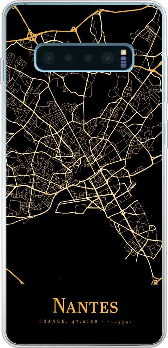 Telefoonhoesje Geschikt voor Samsung Galaxy S10 Plus hoesje - Nantes - Kaart - Goud - Siliconen Telefoonhoesje Telefoonhoesje