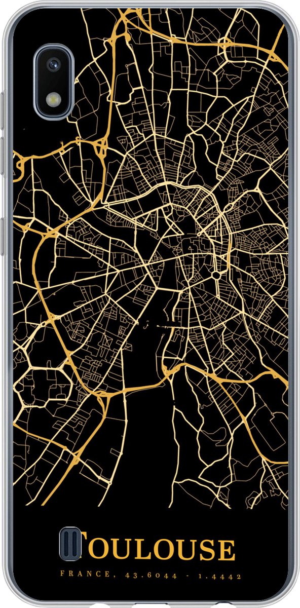 Telefoonhoesje Geschikt voor Samsung Galaxy A10 hoesje - Toulouse - Kaart - Goud - Siliconen Telefoonhoesje Telefoonhoesje