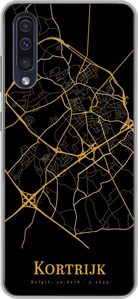 Telefoonhoesje Geschikt voor Samsung Galaxy A30s hoesje - Kortrijk - Kaart - Goud - Siliconen Telefoonhoesje Telefoonhoesje
