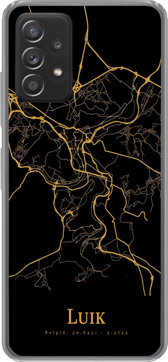 Telefoonhoesje Geschikt voor Samsung Galaxy A33 5G hoesje - Luik - Kaart - Gold - Siliconen Telefoonhoesje Telefoonhoesje
