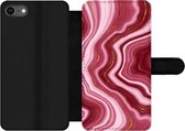 Bookcase Geschikt voor iPhone 8 telefoonhoesje - Marmer print - Roze - Rood - Met vakjes - Wallet case met magneetsluiting