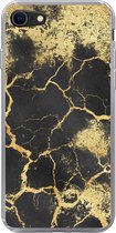 iPhone SE 2020 hoesje - Marmer - Zwart - Goud - Siliconen Telefoonhoesje