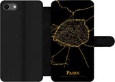 Bookcase Geschikt voor iPhone SE 2020 telefoonhoesje - Parijs - Kaart - Gold - Met vakjes - Wallet case met magneetsluiting