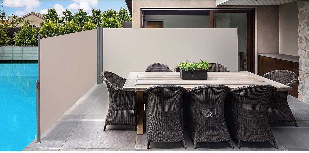 nqsh store Dubbele zijluifel, uittrekbaar, 1,6 x 6 m (H x L), uittrekbare zijluifel, privacyscherm, zonwering, zijjaloezie, voor balkon, terras en tuin, beige GSA320E