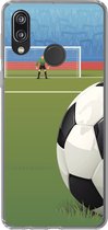 Geschikt voor Huawei P20 Lite (2020) hoesje - Een illustratie van een voetbal op het veld in het stadion - Jongens - Meiden - Kids - Siliconen Telefoonhoesje