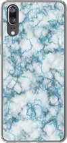 Geschikt voor Huawei P20 hoesje - Marmer print - Turquoise - Wit - Siliconen Telefoonhoesje