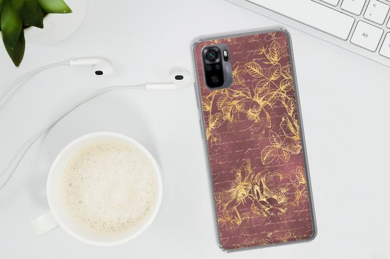 Coque Xiaomi Redmi Note 10 Pro - Fleurs - Feuilles - Or - Coque de téléphone en Siliconen