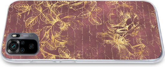 Coque Xiaomi Redmi Note 10S - Fleurs - Feuilles - Or - Coque de téléphone en Siliconen