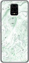 Geschikt voor Xiaomi Redmi Note 9 Pro hoesje - Marmer print - Groen - Wit - Siliconen Telefoonhoesje