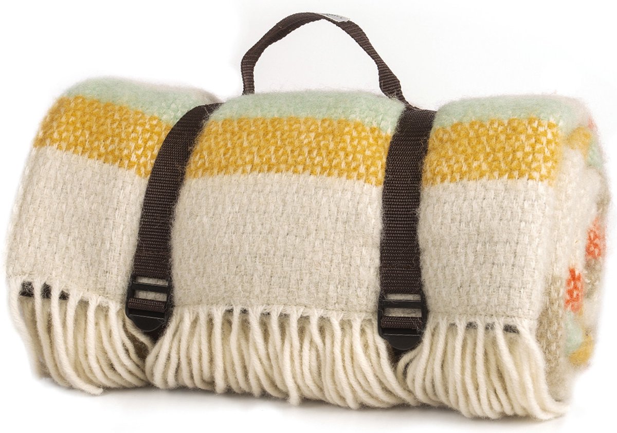 Picknickkleed Polo Gestreept Spring - Wol - Leren Draagset - Waterdicht - 145x183cm - Tweedmill