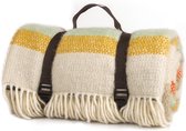 Couverture de pique-nique Illusion Stripe Spring - 145 nieuw cm - 100% laine vierge - couche imperméable et harnais en cuir