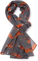 Lichte dames sjaal met lieve vossen | Grijs | Mode accessoire | Geschenk | Cadeau voor haar