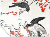 Muurdecoratie buiten Bes - Vogels - Japan - Zwaluw - 160x120 cm - Tuindoek - Buitenposter