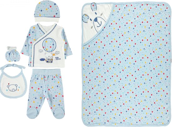Deken cadeau - Little bear - Baby 5-delige newborn kleding set - Newborn set - Babykleding - Babyshower cadeau - Kraamcadeau