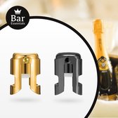 Bar Essentials® Champagnestopper set (1x goud &  1x zwart) - Flesafsluiter - Champagne afsluiter - Champagnestop - Champagne dop - Champagnedop