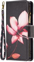 Telefoonhoesje geschikt voor Samsung Galaxy A13 - Portemonnee met rits - book-case hoesje - ruimte voor 9 pasjes - Zwart bloemen