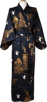 DongDong - Originele Japanse kimono - Katoen - Kraanvogel motief - Blauw - L/XL